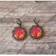 Earrings, round, black butterfly knot, red with small white dots, jewelry for women bronze