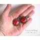 Earrings cabochon, red poppies, bronze, woman's jewelry