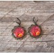 Orecchini cabochon, papaveri rossi, in bronzo, gioielli della donna