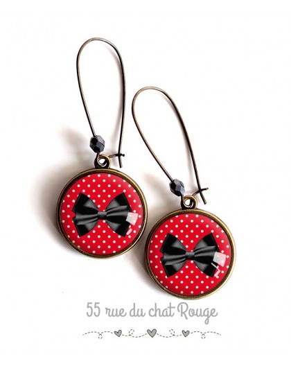 Earrings, Bow Tie, black and red, bronze, woman's jewelry