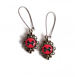 Boucles d'oreilles, Noeud papillon, noir et rouge, style rétro, bronze, bijoux pour femme