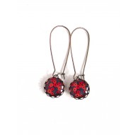 Earrings, cabochons small, red poppies, bronze, woman's jewelry