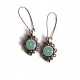 Boucles d'oreilles, esprit Maroc, rosace bleu tendre, style rétro, bronze, bijoux pour femme