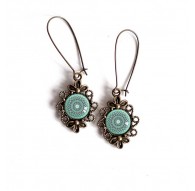 Orecchini, lo spirito del Marocco, blu morbido rosa, stile retrò, bronzo, gioielli della donna