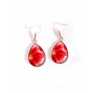 Earrings, drop, red and pink flower, pink gold, woman jewelry