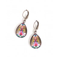Ohrringe, kleiner Tropfen, Vogel, Pfau, bunt, Bronze, Frau Schmuck