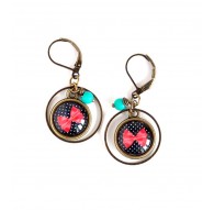 Pendientes, mariposa nudo rojo y negro, bronce, joyería de la mujer