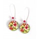 Boucles d'oreilles, fleurs exotiques, hibiscus, rouge et vert, argentée, bijoux pour femme