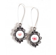 Ohrringe, Retro-Stil, kleine rosa Blume, romantisch, Silber, Frau Schmuck