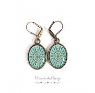 Ohrringe, ovales Türkis Mandala, Bronze, Frau Schmuck
