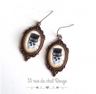 Earrings, old style, Skull hat, gothic, copper, woman's jewelry