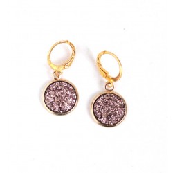 Earrings, cabochon 3D glitter, gold pink, gold, woman jewelry