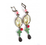 Pendientes, cabujón mm 18x25, inspiración religiosa, Virgen María, de la Cruz, de bronce, joyería de las mujeres