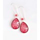 Earrings, drop, red and white floral, silver, woman's jewelry