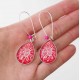 Earrings, drop, red and white floral, silver, woman's jewelry