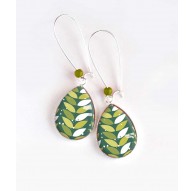 Orecchini, goccia, fogliame geometrica, verde e bianco, argento, gioielli della donna