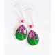 Pendientes, gota, brillo fucsia, hierba verde, plata, joyería de la mujer