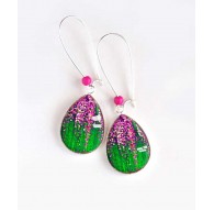 Orecchini, goccia, brillantini fucsia, verde erba, argento, gioielli della donna