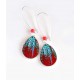 Earrings, drop, glitter sky blue, and red, silver, woman's jewelry