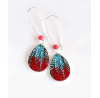 Ohrringe, Tropfen, Glitter Himmel blau und rot, silber, Frau Schmuck