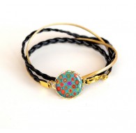 bracelet cabochon, manchette, cabochon bohême multicouleur, noir et or