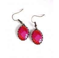 Ohrringe, oval, geblümt, rot Fuchsia und Orange, Bronze, Frau Schmuck