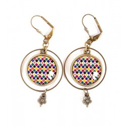 Orecchini, mosaico marocchino, bronzo, gioielli blu rosso giallo della donna