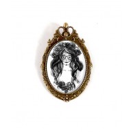 Broche Cabochon die Muerta, gotisch, schwarzweiss, Bronze