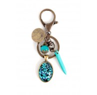 Broche Cabochon japanischer seigeiha, türkis und dunkelblau, bronze