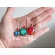 Earrings, Round, Little cat and fish, red, silver, woman's jewelry