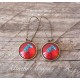Earrings, Round, Little cat and fish, red, silver, woman's jewelry