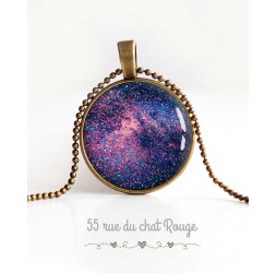 cabochon pendant necklace, Galaxy, stars, universe, violet blue, woman's jewelry