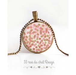 Cabochon Halskette, kleine Blumen, rosa, grün Frühlingsfrauen Schmuck