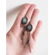 Boucles d'oreilles, pendants, cabochon libellule, noir et blanc, bronze