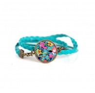 Bracciale turchese, cabochon floreale esotico colorato ed esotico