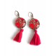 collana pendente cabochon, ispirato rosso indù chainette turchese perla, bronzo