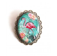 Pin, Flamenco, turquesa, flores, tropical, bronce