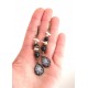 Boucles d'oreilles, pendantes, cabochon gouttes, obsidienne noir, nacre, bronze, artisanat
