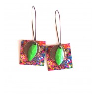 Boucles d'oreilles, pendantes, fantaisie,  multicouleur, feu d'artifice, artisanat