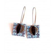Earrings, pendant, fancy, black and blue drops, crafts