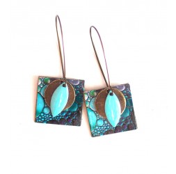 Earrings, pendant, fancy paint colors blue bubbles, crafts