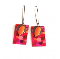 Earrings, pendant, fancy, red and pink fuchsia bubble, crafts