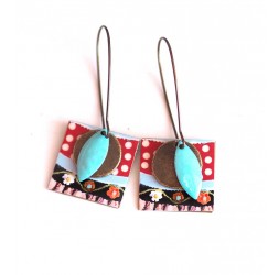 Earrings, pendant, fancy, peas (polka dots) 60's, crafts