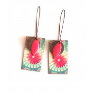 Earrings, pendant, fancy, turquoise and pink flowers, crafts