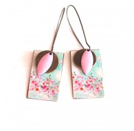 Earrings, pendant, fancy, pastel blue and pink flowers, crafts