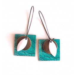 Earrings, pendant, fancy, turquoise faux leather cracked, crafts