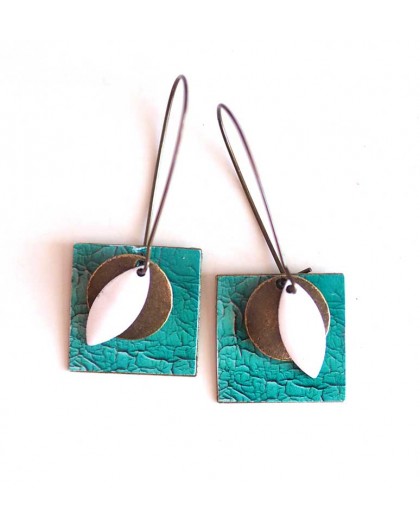 Earrings, pendant, fancy, turquoise faux leather cracked, crafts