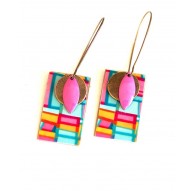 Boucles d'oreilles, pendantes, fantaisie, forme géométrique pop, artisanat