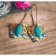 Boucles d'oreilles, pendantes, fantaisie,  imitation pierre, turquoise et marron, artisanat