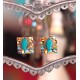 Boucles d'oreilles, pendantes, fantaisie,  imitation pierre, turquoise et marron, artisanat